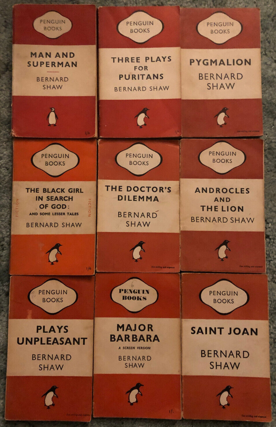 Bernard Shaw books, lot of 9 Penguin editions, Man and Superman, Pygmalion, etc.