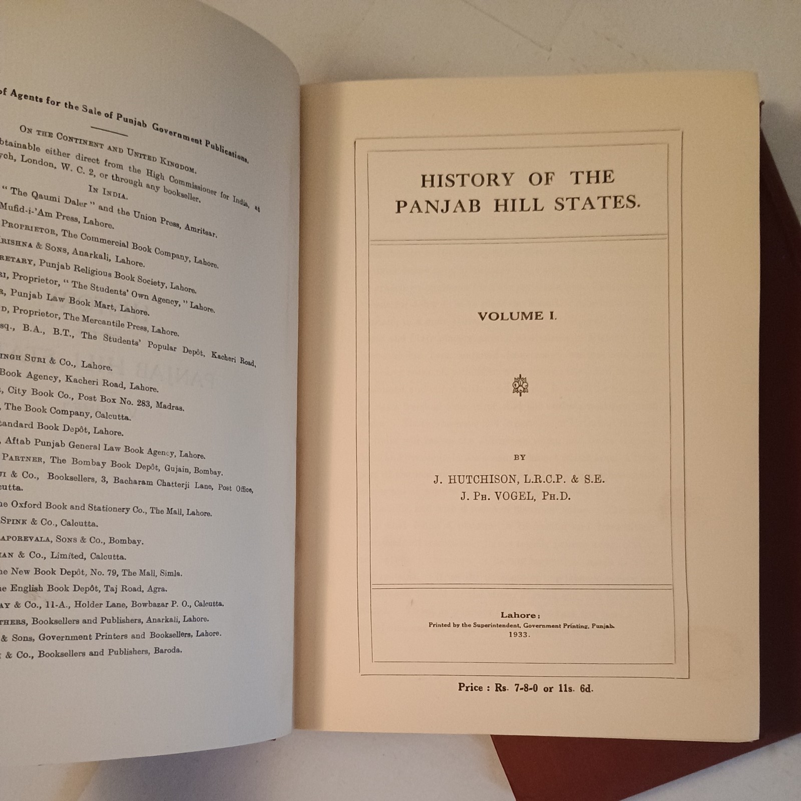 History Of The Panjab Hill States, Vogel, Hutchinson, 1st edition, 2 volumes HB