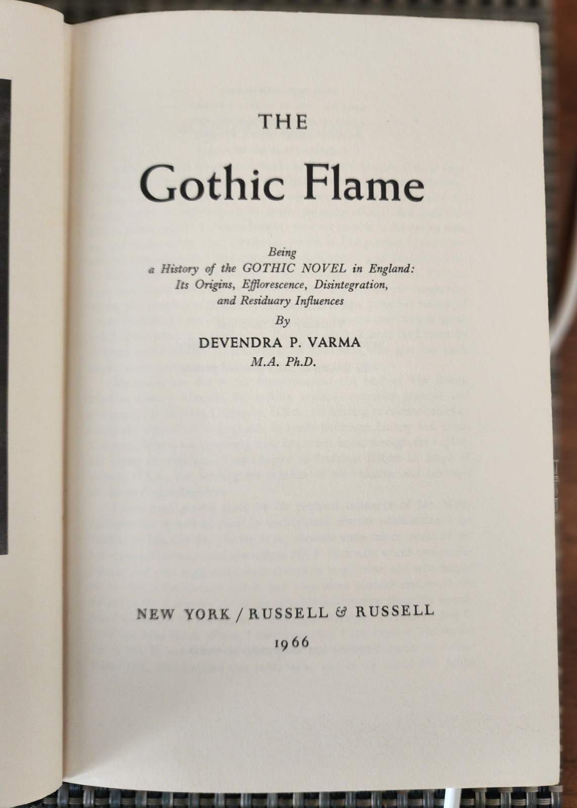 The Gothic Flame Devendra P Varma 1966 Russell & Russell Gothic Novel History