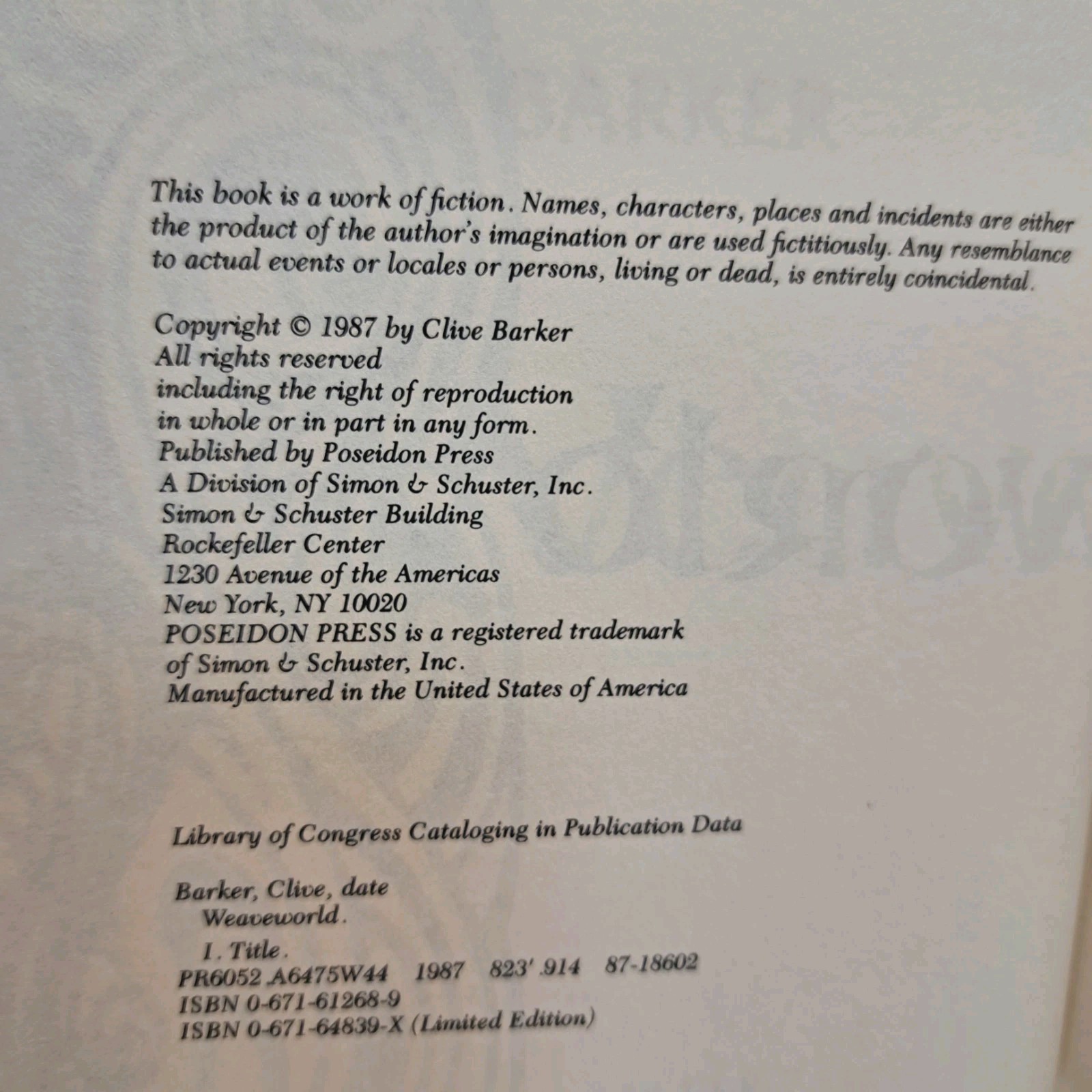 Weave World by Clive Barker Hardcover 1987