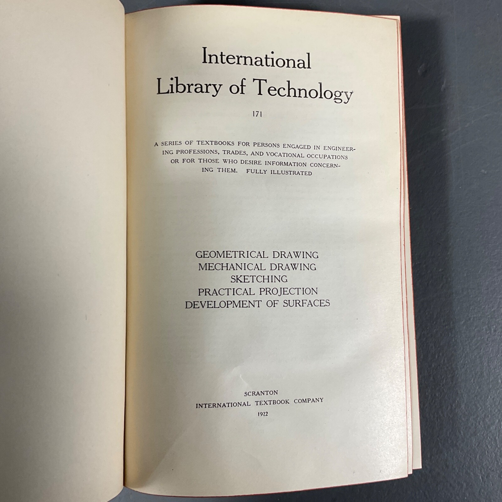 International Library Of Technology Drawing Vintage Hardcover Book 1922 U.S.A.