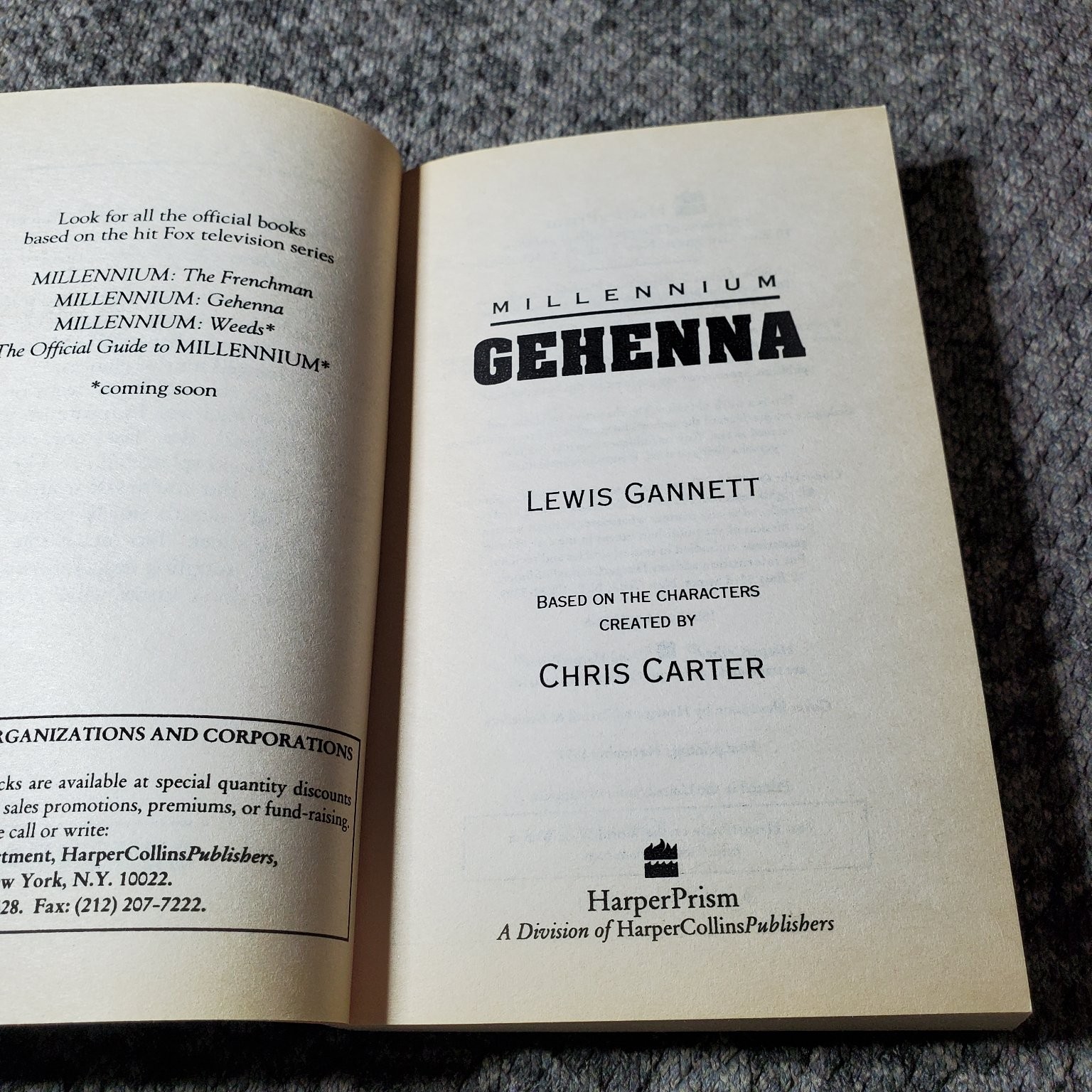 Millennium Gehenna Lewis Gannett 1997 First Printing Thriller HarperPrism