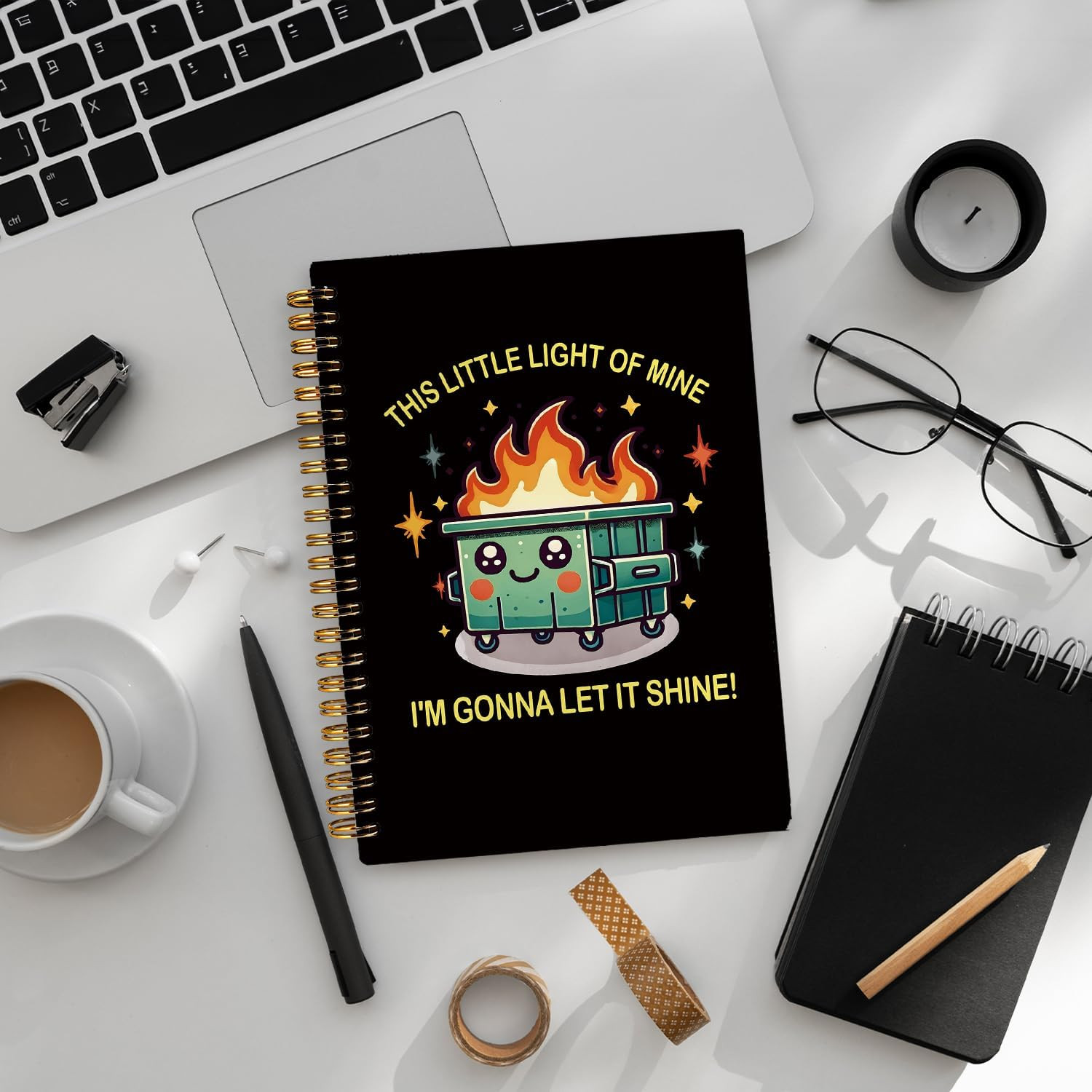 Humorous Dumpster Fire Notebook Journal, 160 Pages, Black Hardcover, 5.5×8.3 Inc