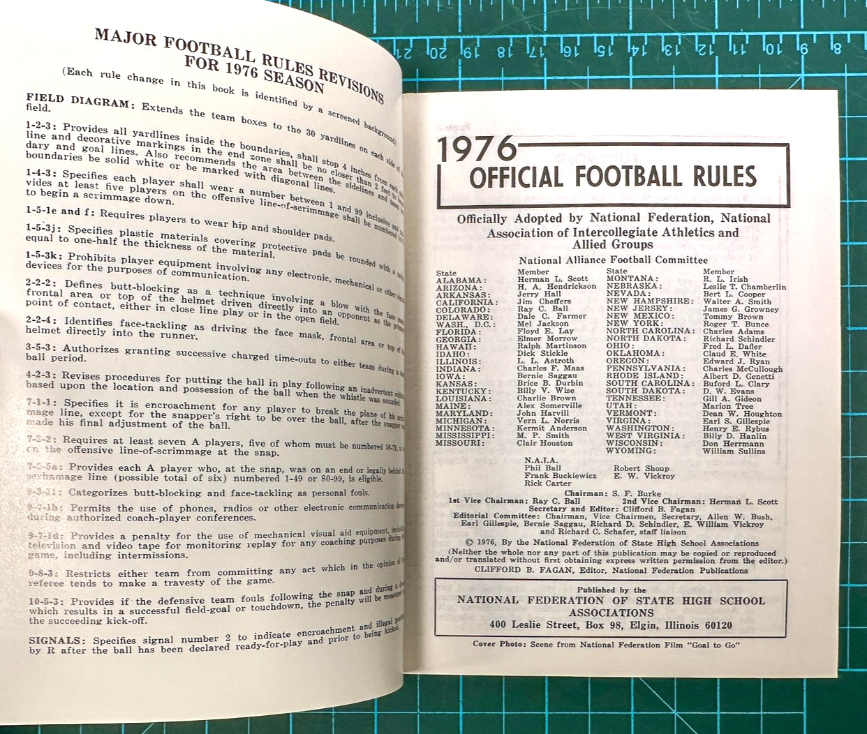 Vintage 1976 National Alliance Football Rule Book NFHS High School Softcover