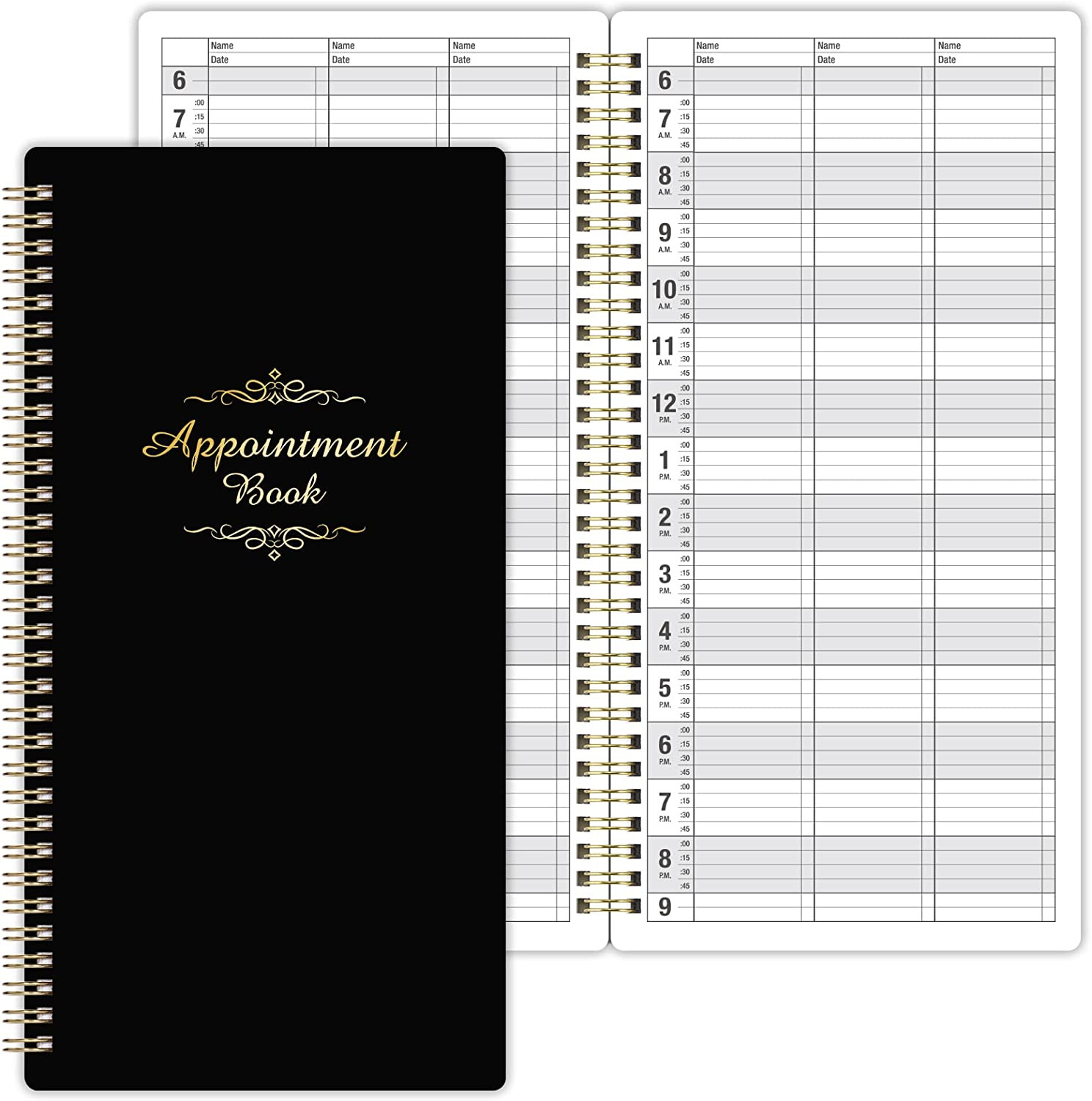 Salon Appointment Book – 15 Min Increments, 3 Cols, 200 Pages, 6.1” X 11.54”,