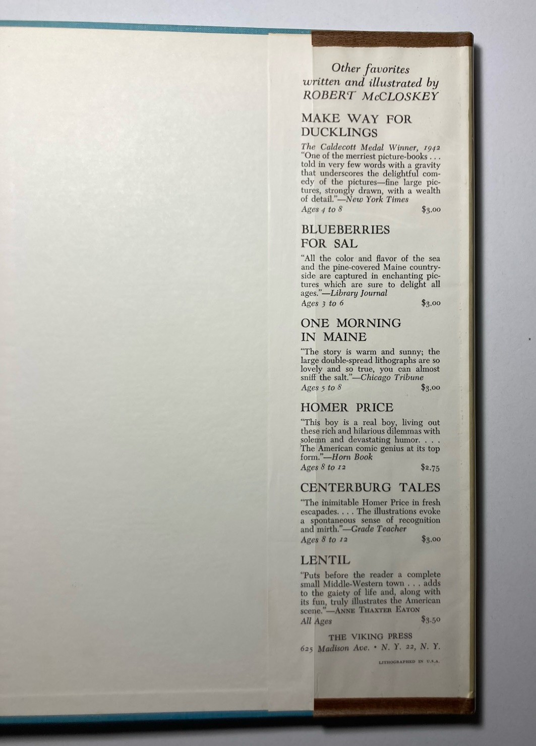 “Time of Wonder” by ROBERT MCCLOSKEY (1957 Hardcover) 4th Printing 1962 LIBRARY