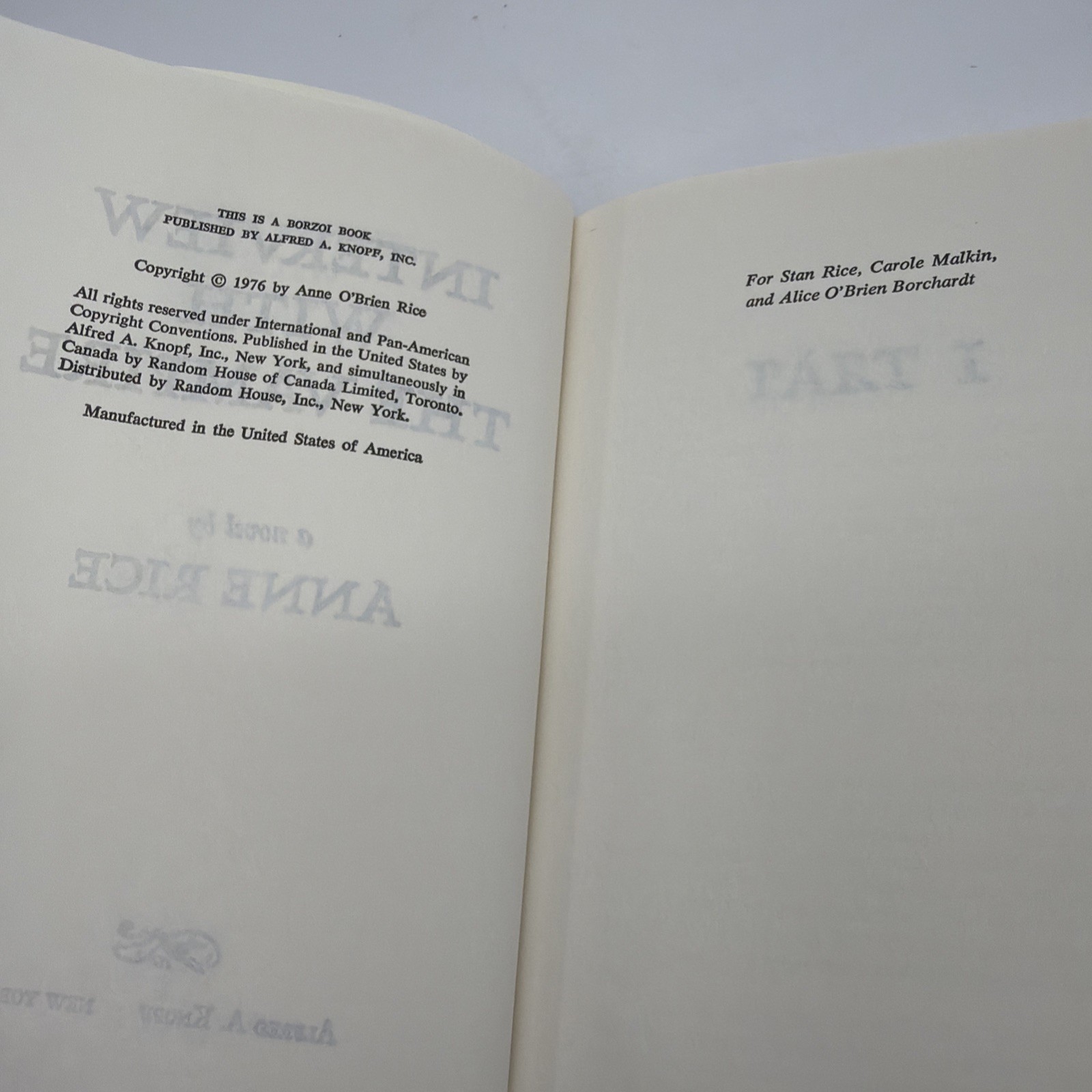 Vintage 1976 Interview With The Vampire Anne Rice First Book Club Edition HCDJ