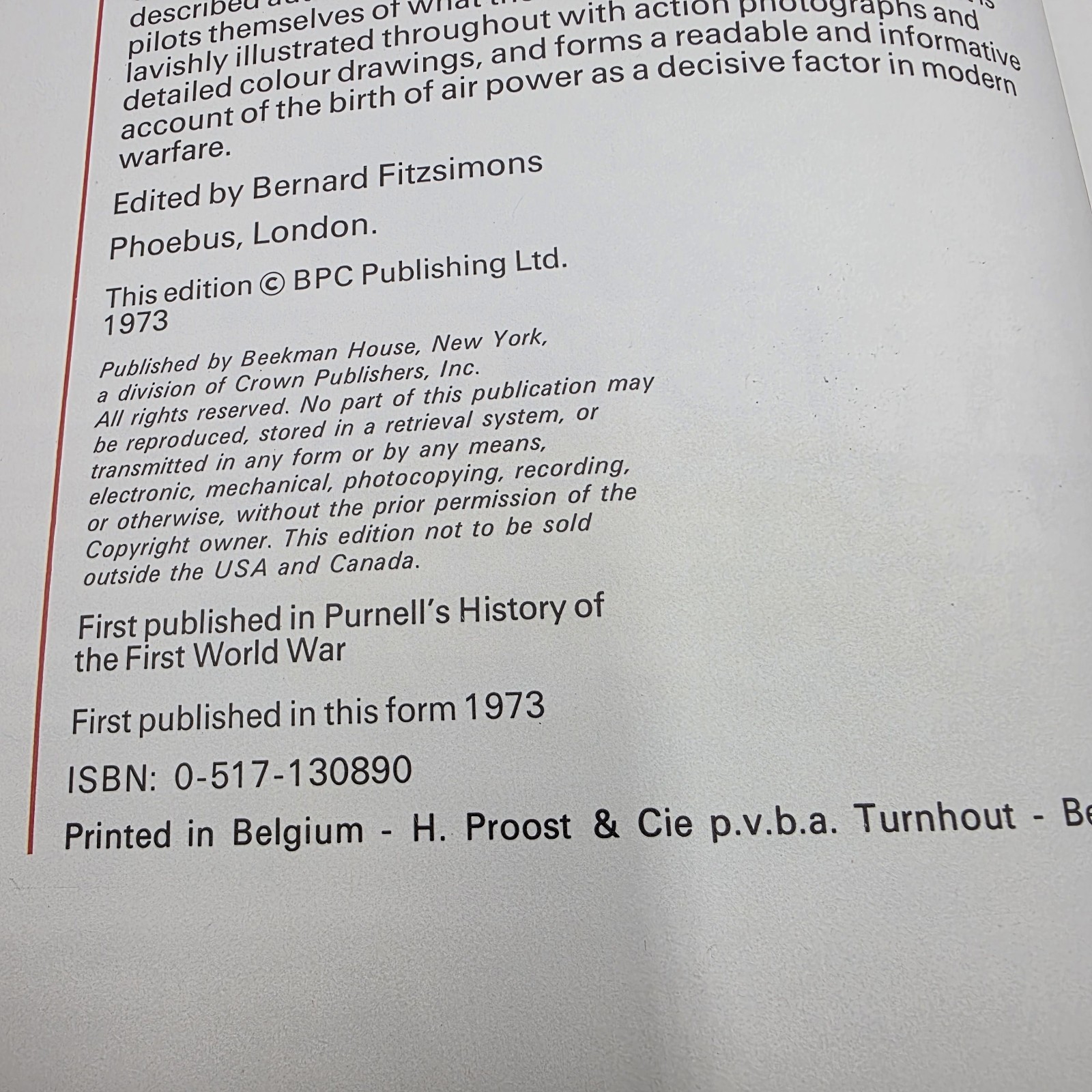 WarPlanes And Air Battles of World War 1 By Ure Smith Illustrated 1973 160 Pages