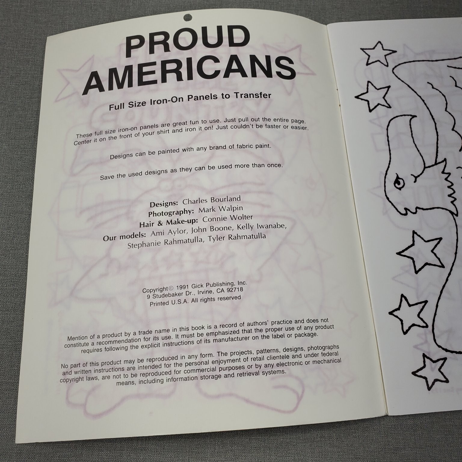 Proud Americans Gick Publishing 1991 12 Iron-On Designs Crafts