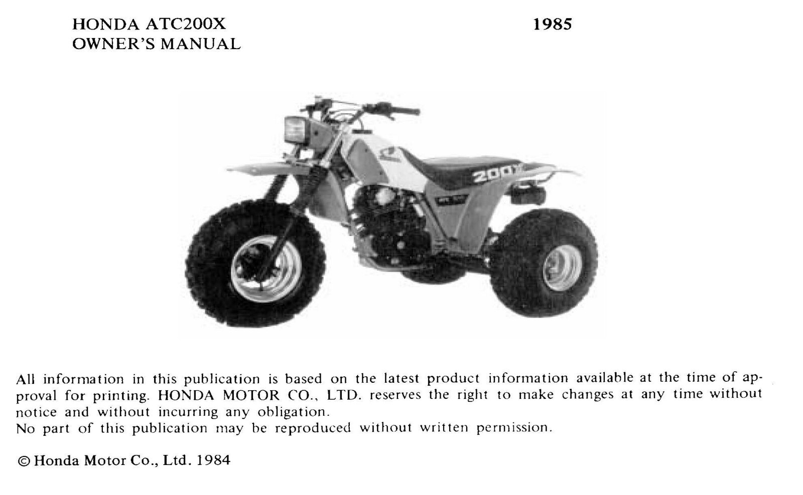 1985 Honda ATC200X Owner’s Manual 71 Pages