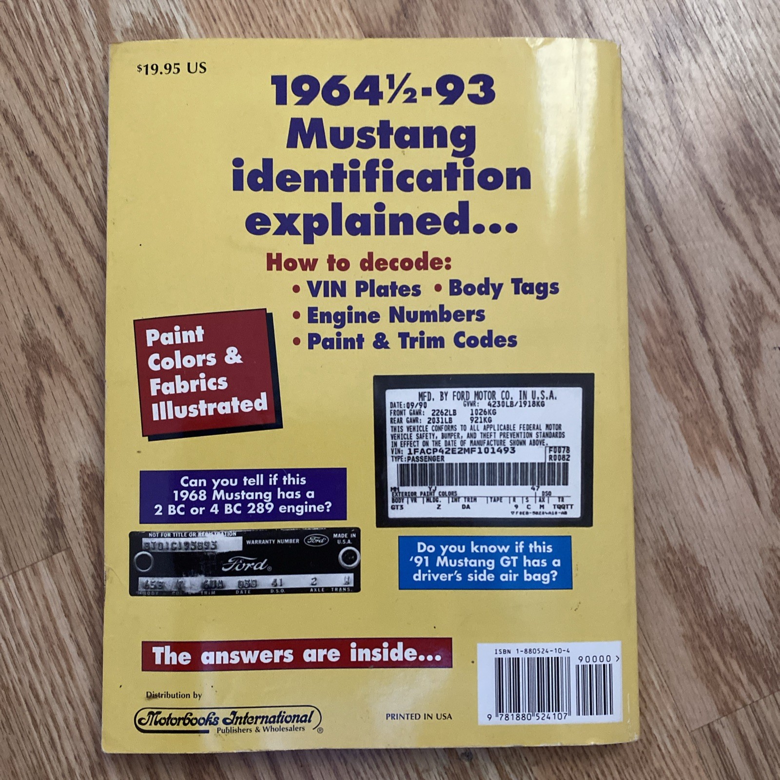 Catalog of Mustang I. D. Numbers, 1964 1/2 – 1993 by Cars & Parts Nice Condition