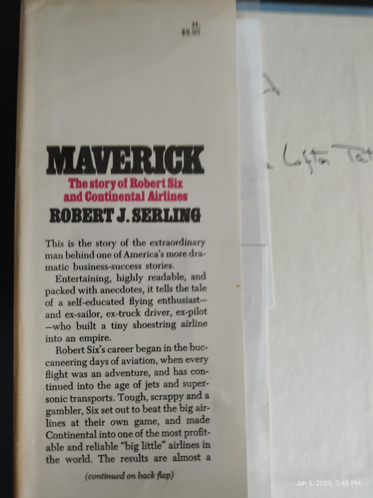 Maverick : the Story of Robert Six and Continental Airlines, 359 pages, © 1974