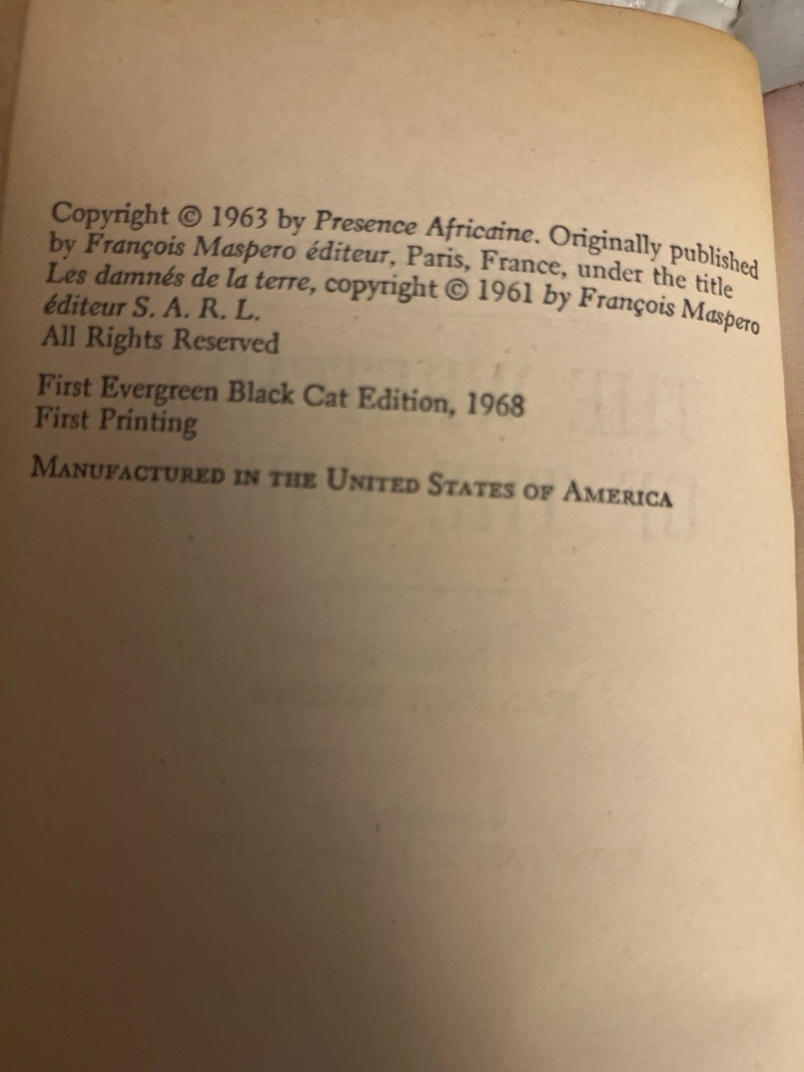 Wretched of the Earth Frantz Fanon 1968 Black Cat 1st Printing B-149