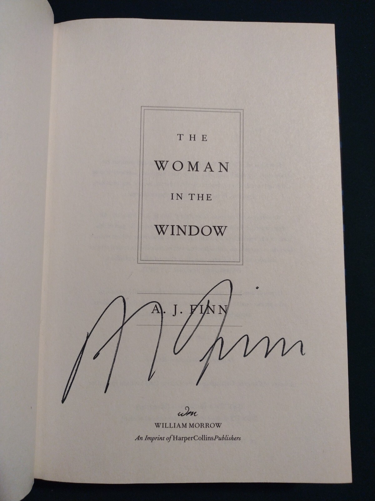 The Woman in the Window by A. J. Finn (2018 HC) Signed WILLIAM MORROW 9th Print