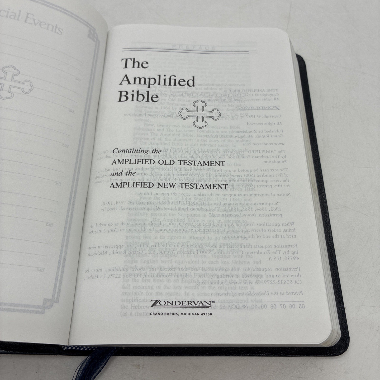 Amplified Bible Zondervan 1987 Bonded Leather Navy Blue Excellent