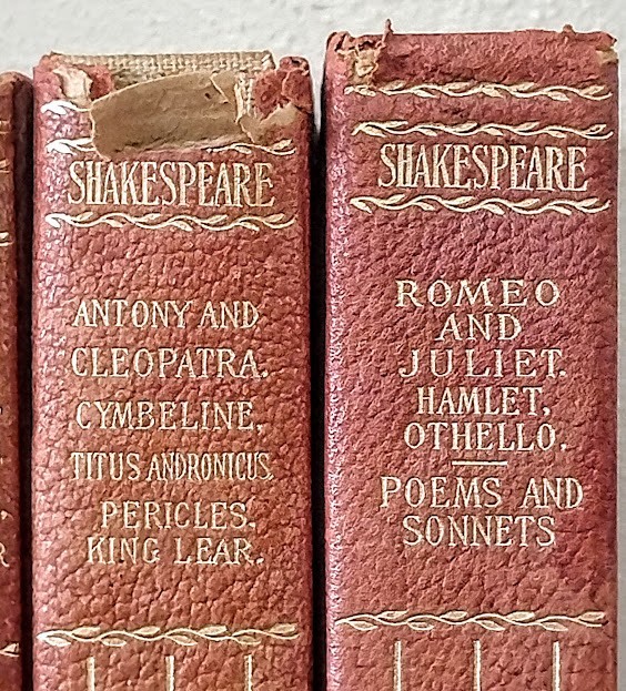 Antique 8‑Volume Shakespeare Works Set Leather‑Bound Gold Embossed 1900s Vintage