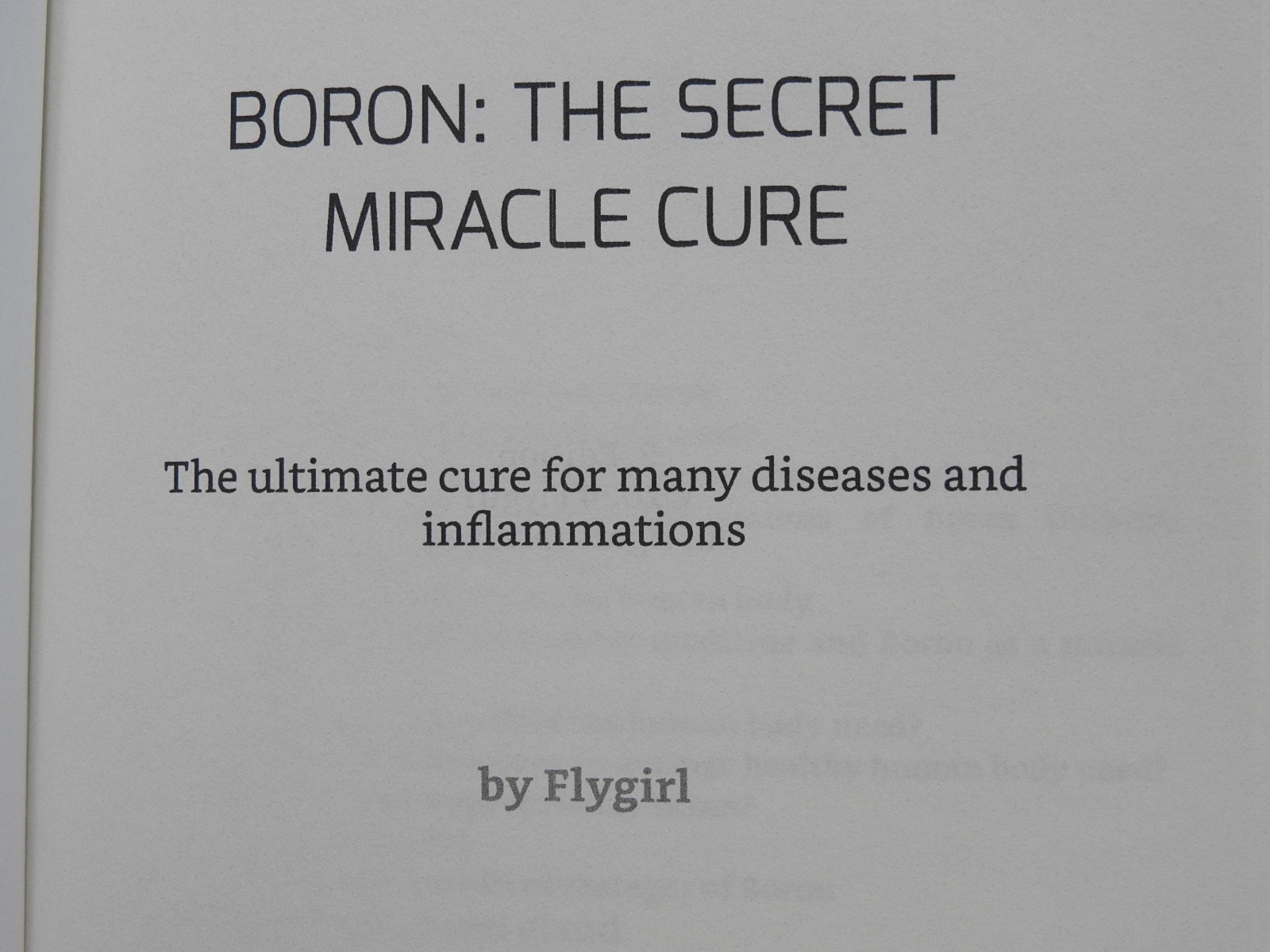 Boron The secrect miracle cure by Fly Girl 110 Pages Paperback 2nd Edition 👀*..