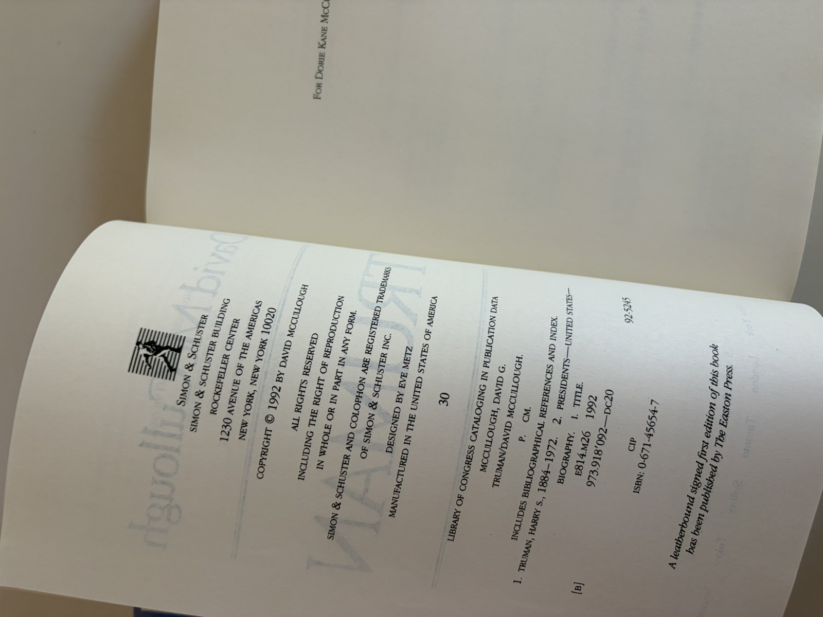 David McCullough Truman HC DJ First Edition Later Printing VG+ Condition