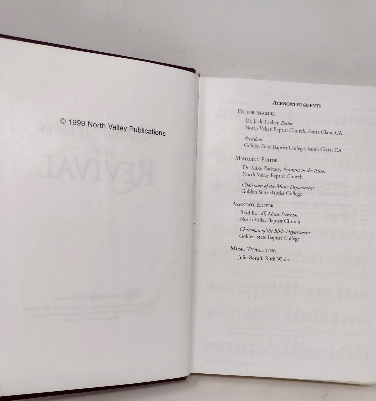 Songs & Hymns of Revival Hymnal 1999 Burgundy North Valley Publications HC