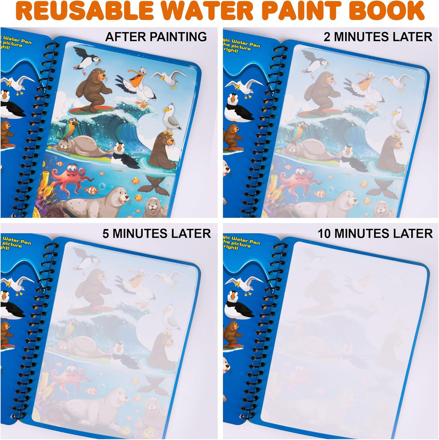 Artcreativity 4 Pack Magic Water Coloring Books for Toddlers, Reusable Magic Wat