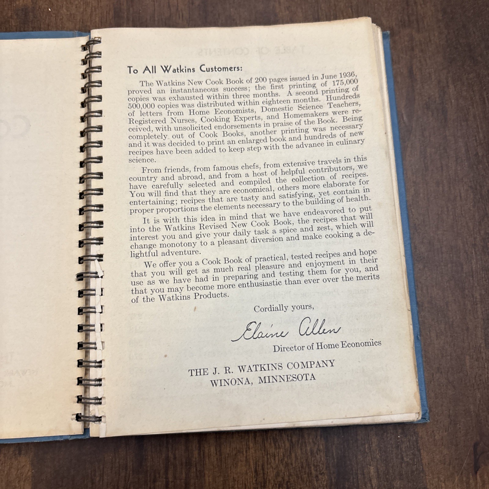 Cookbook 1938 J.R. Watkins Blue Wire Bound Interesting Recipes Vtg 288 Pages