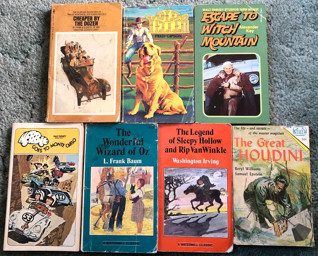 Vintage Kids books, lot of 7, Herbie, Old Yeller, Wizard of Oz, Great Houdini