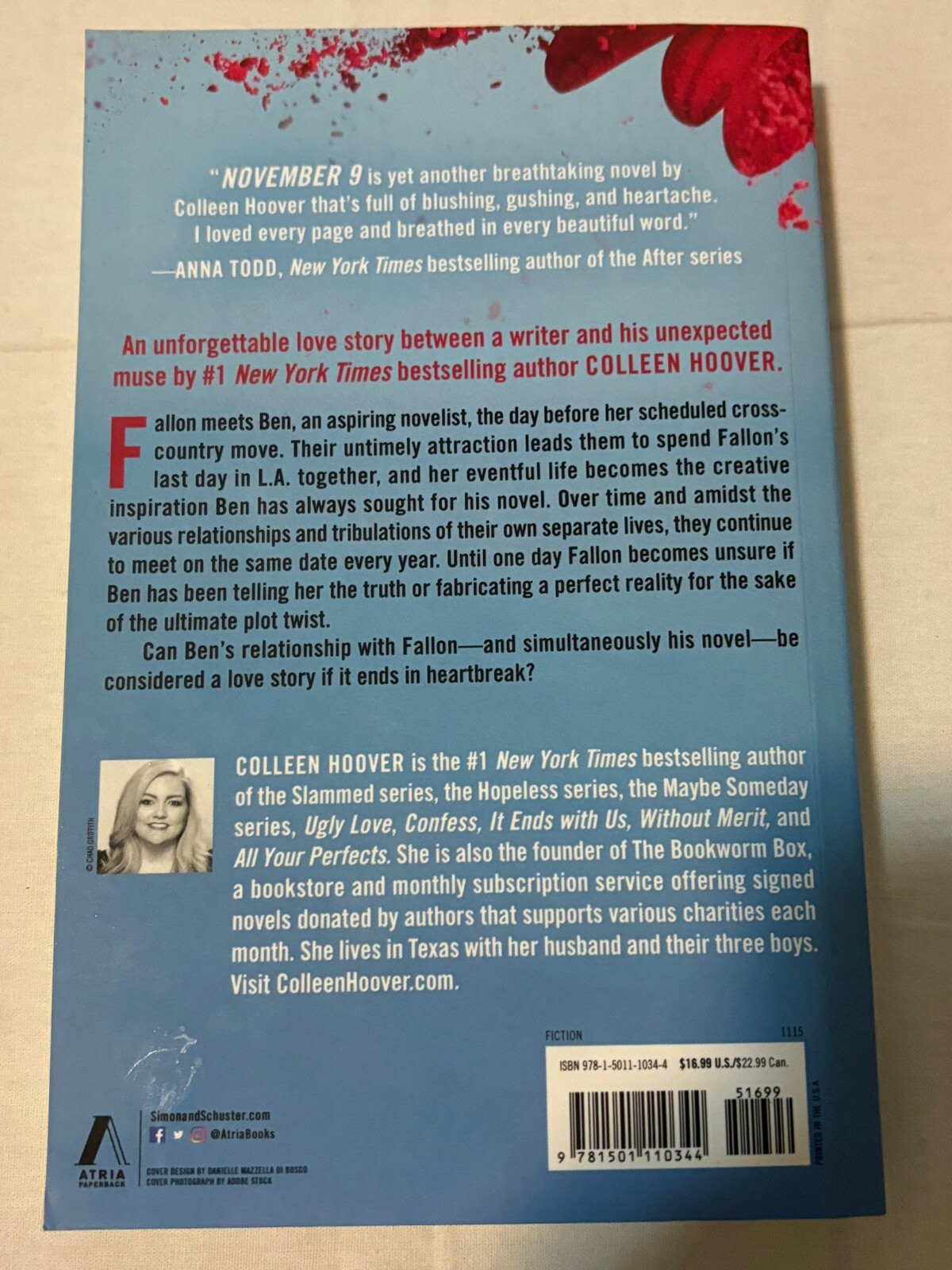 November 9: A Novel by Hoover, Colleen Paperback Like New