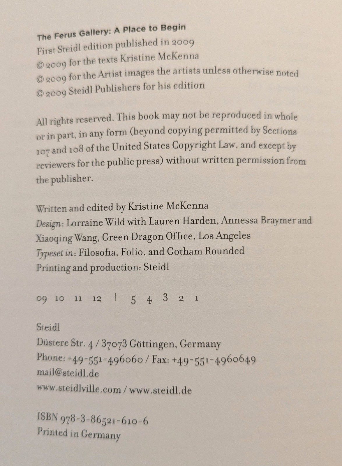Kristine McKenna: The Ferus Gallery, A Place to Begin 1st Steidl 2009 NF art