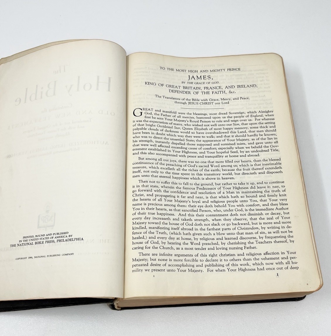 Holy Bible 1944 WW2 Era Concordance National Bible Press Large Print W/ Inserts