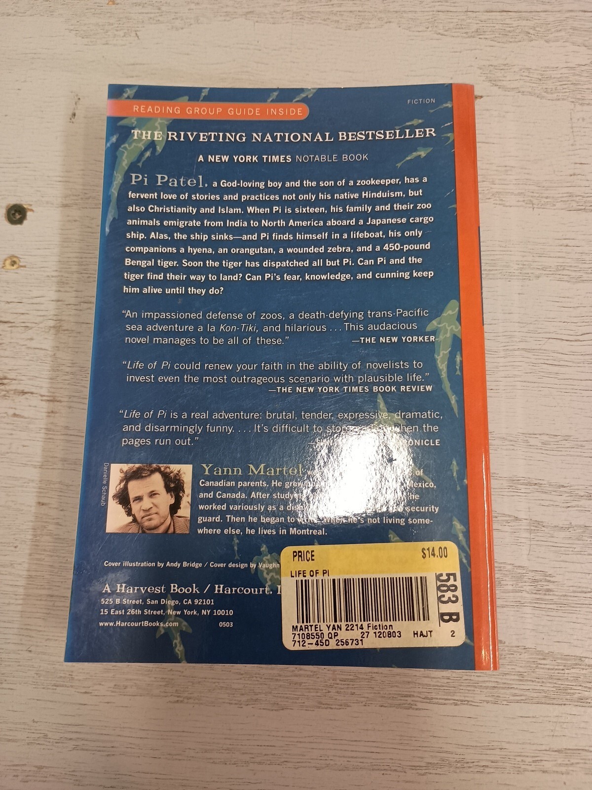 Life of Pi – A Novel By Yann Martel; 2002 Paperback