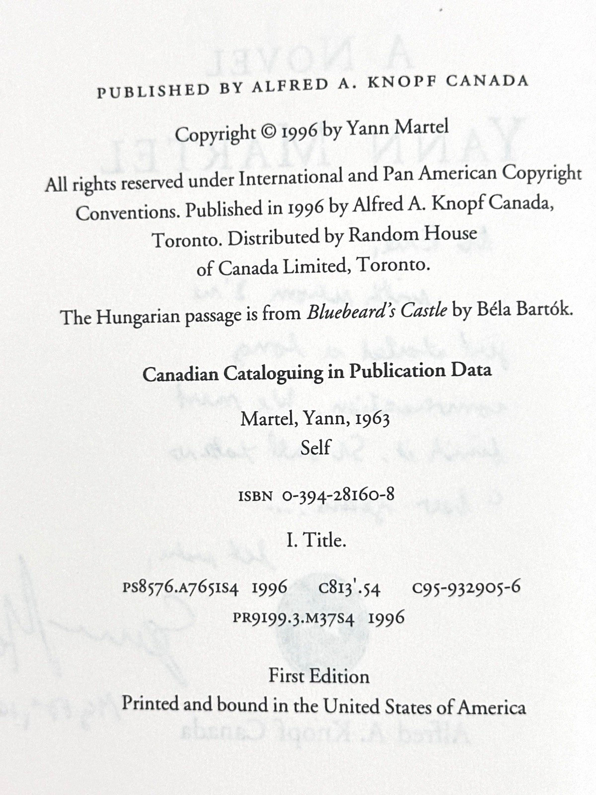 Yann Martel SIGNED Self 1st Edition 1st Printing Hardcover DJ Knopf Canada 1996