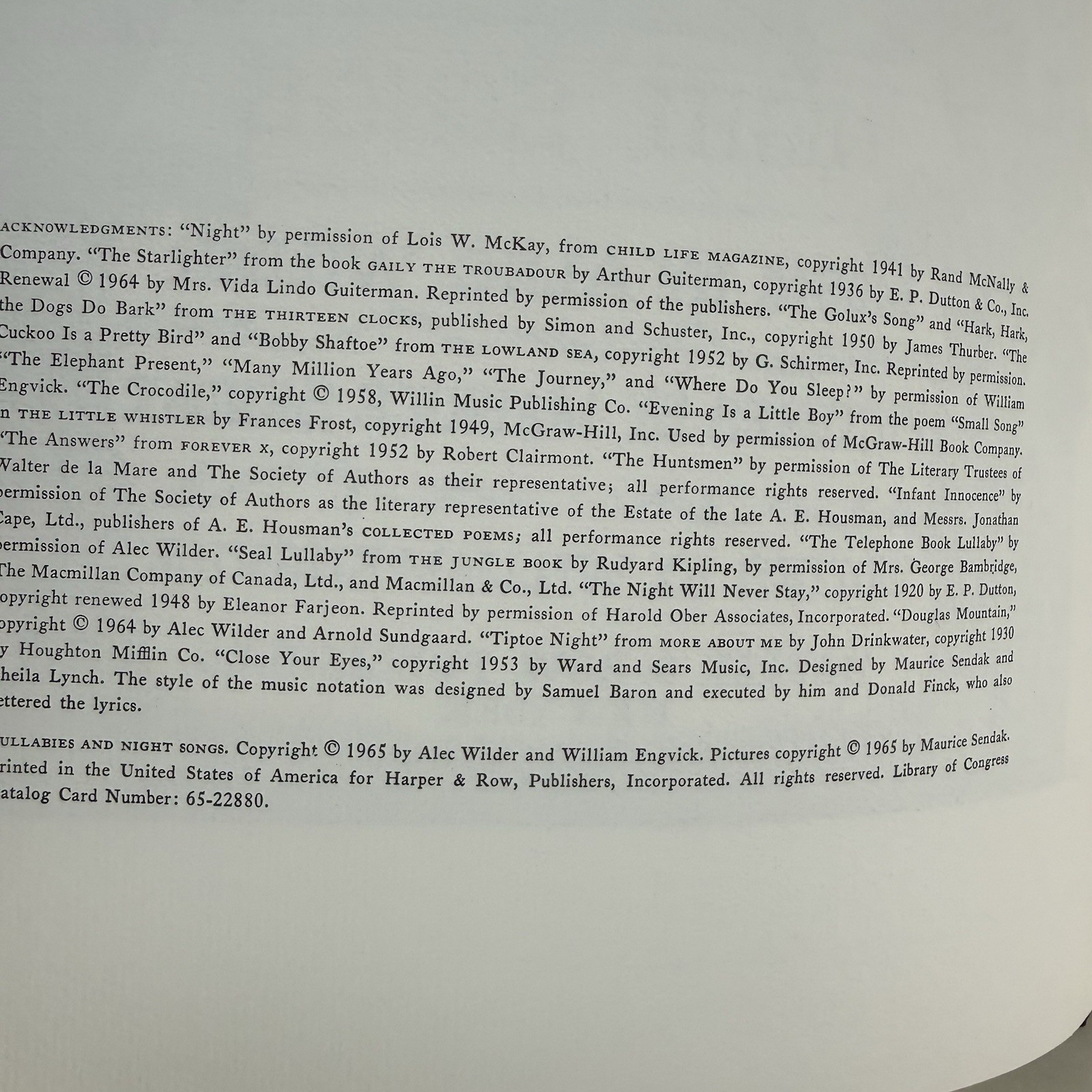 Lullabies and Night Songs edited by William Engvick Illus. Maurice Sendak 1st Ed