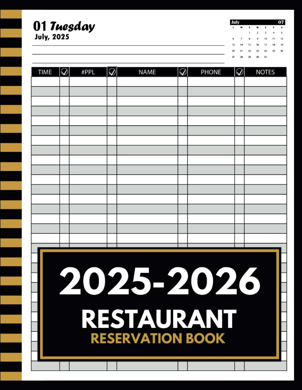 Restaurant Reservation Book 2025-2026: From 1 July 2025 to 31 June 2026 (365 Day