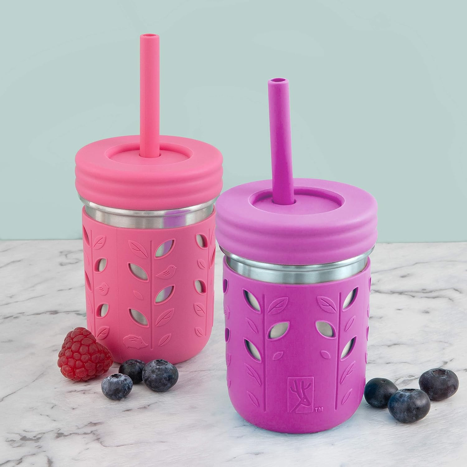 Adult & Kid’s Reusable Silicone Straws with Stopper for 8oz & 10oz Mason Jars or