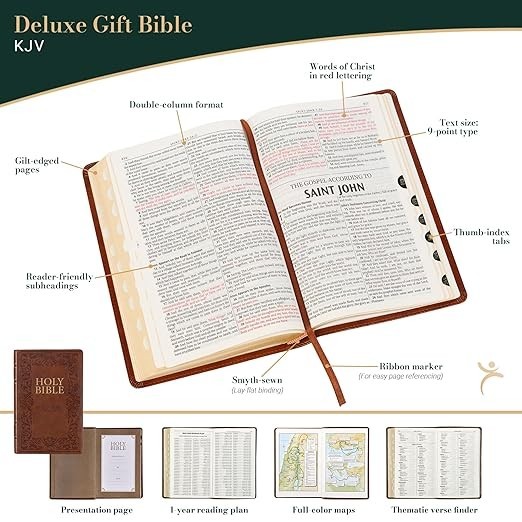 The Holy Bible Kings James Version Bible Thumb Indexed Red Letter / Brown NEW***