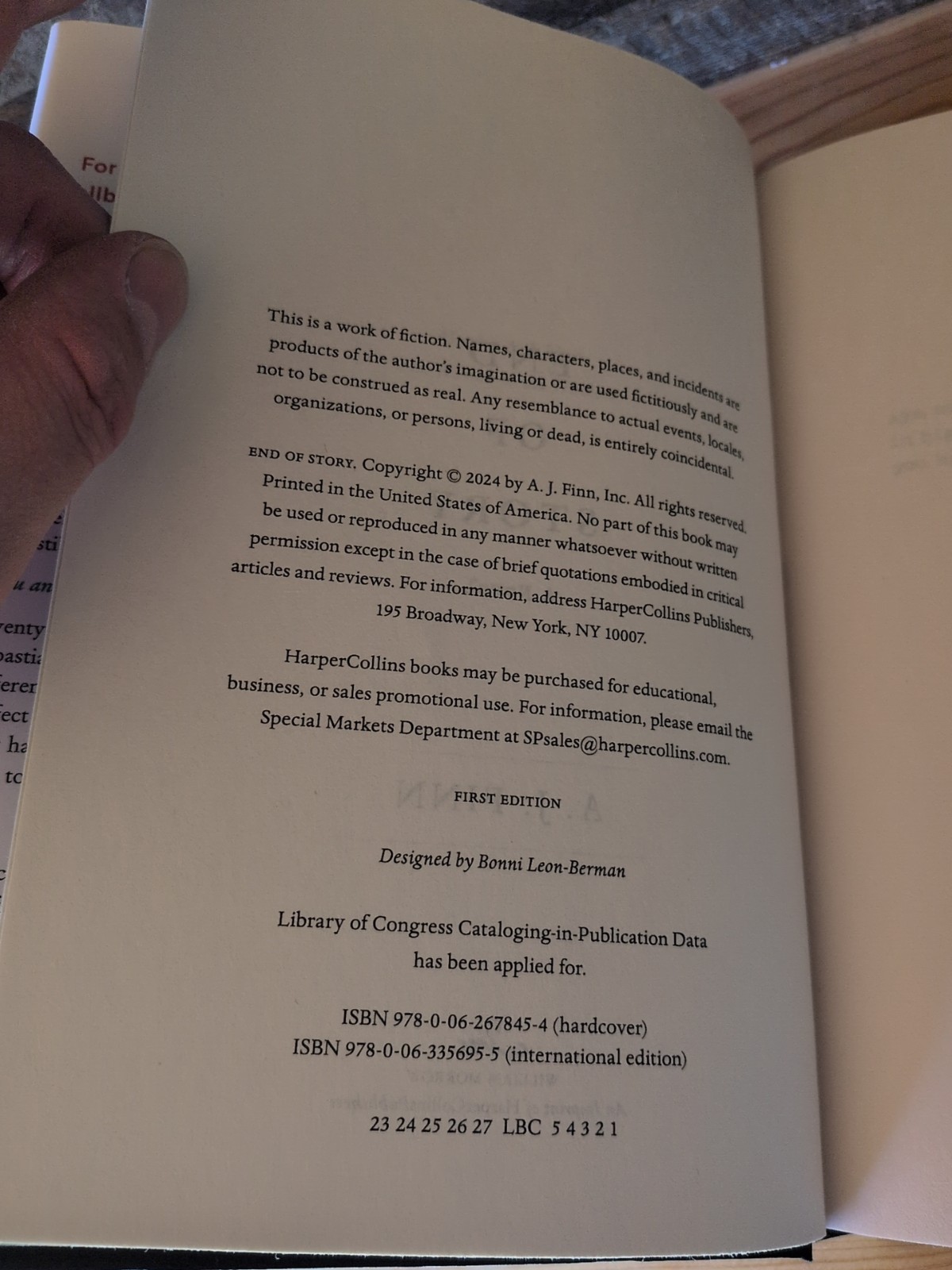 End of Story A.J. Finn Hardcover 1st Edition 1st Print 2024 Mystery Thriller