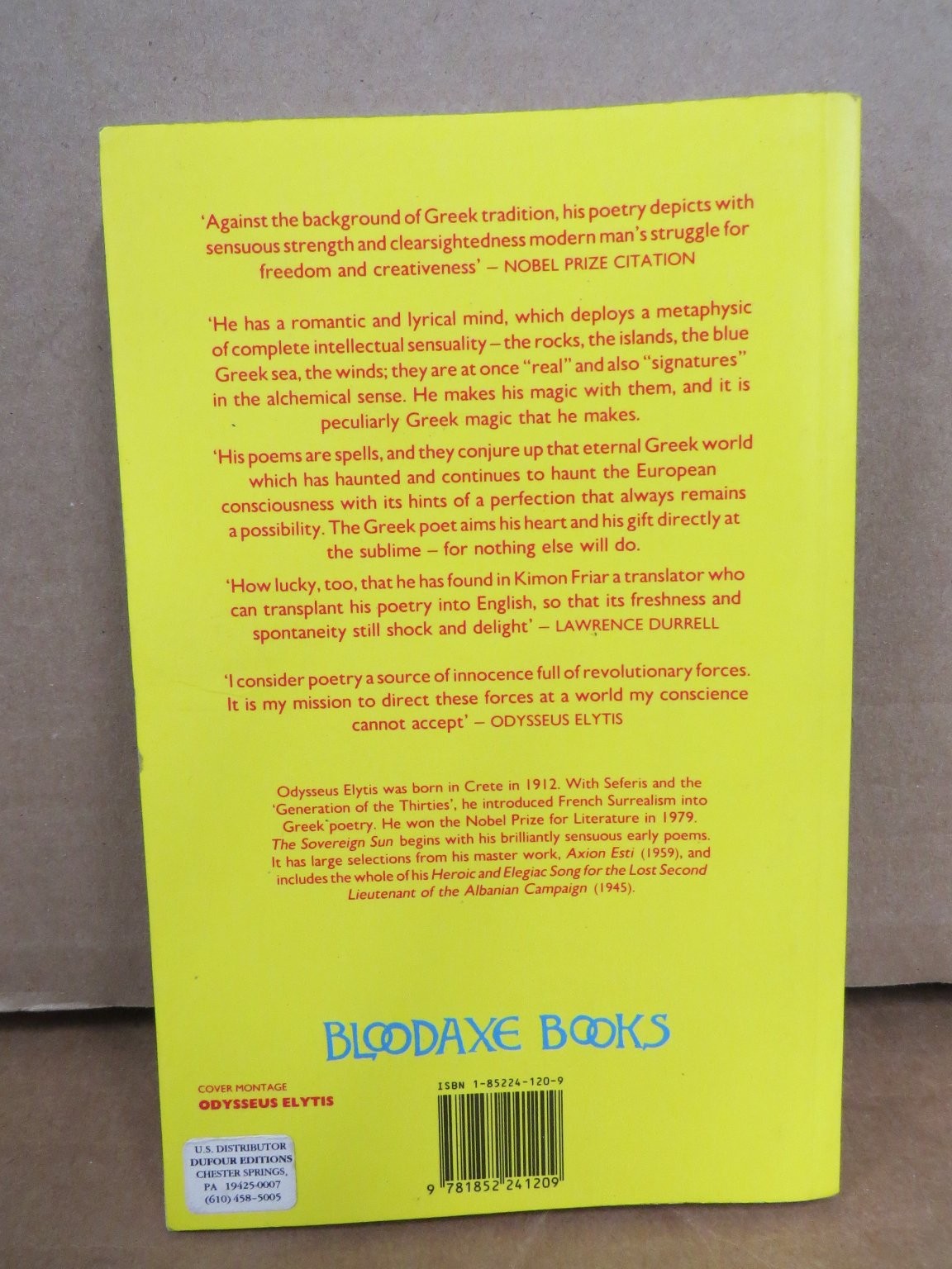 The Sovereign Sun Odysseus Elytis 1990 Selected Poems Bloodaxe Books Poetry