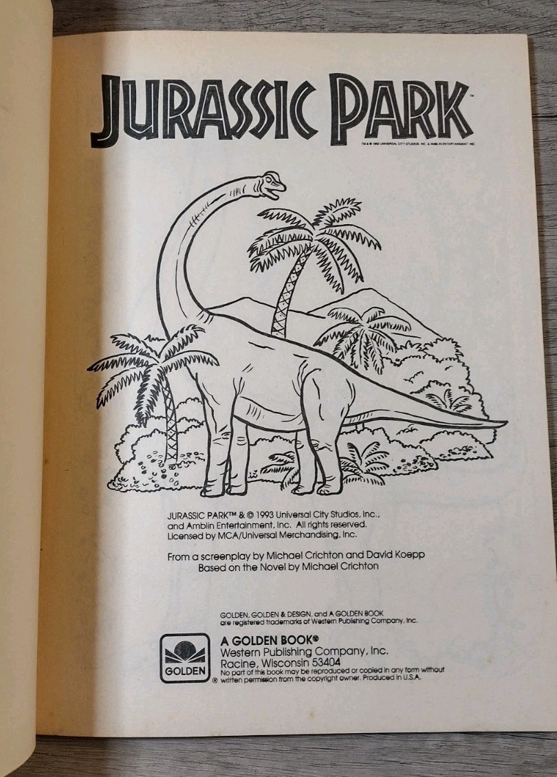 UNUSED Vintage 1993 Jurassic Park Coloring Book Dinosaurs