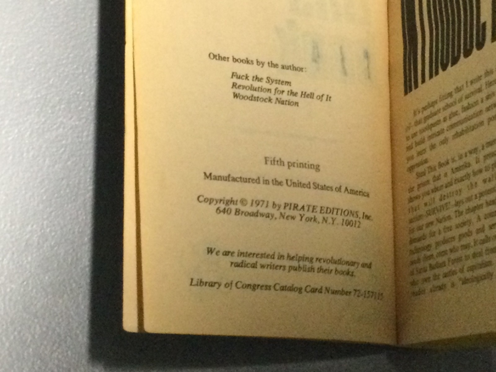 Steal This Book by Abbie Hoffman – 1971 1st Pirate Edition 5th Printing
