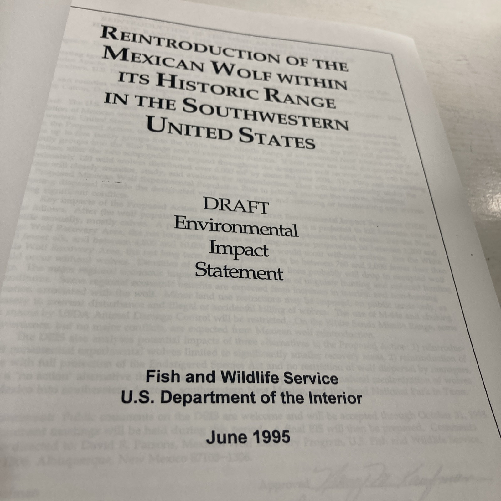 Reintroduction Of The Mexican Wolf Within Its Historic Range In The Southwestern