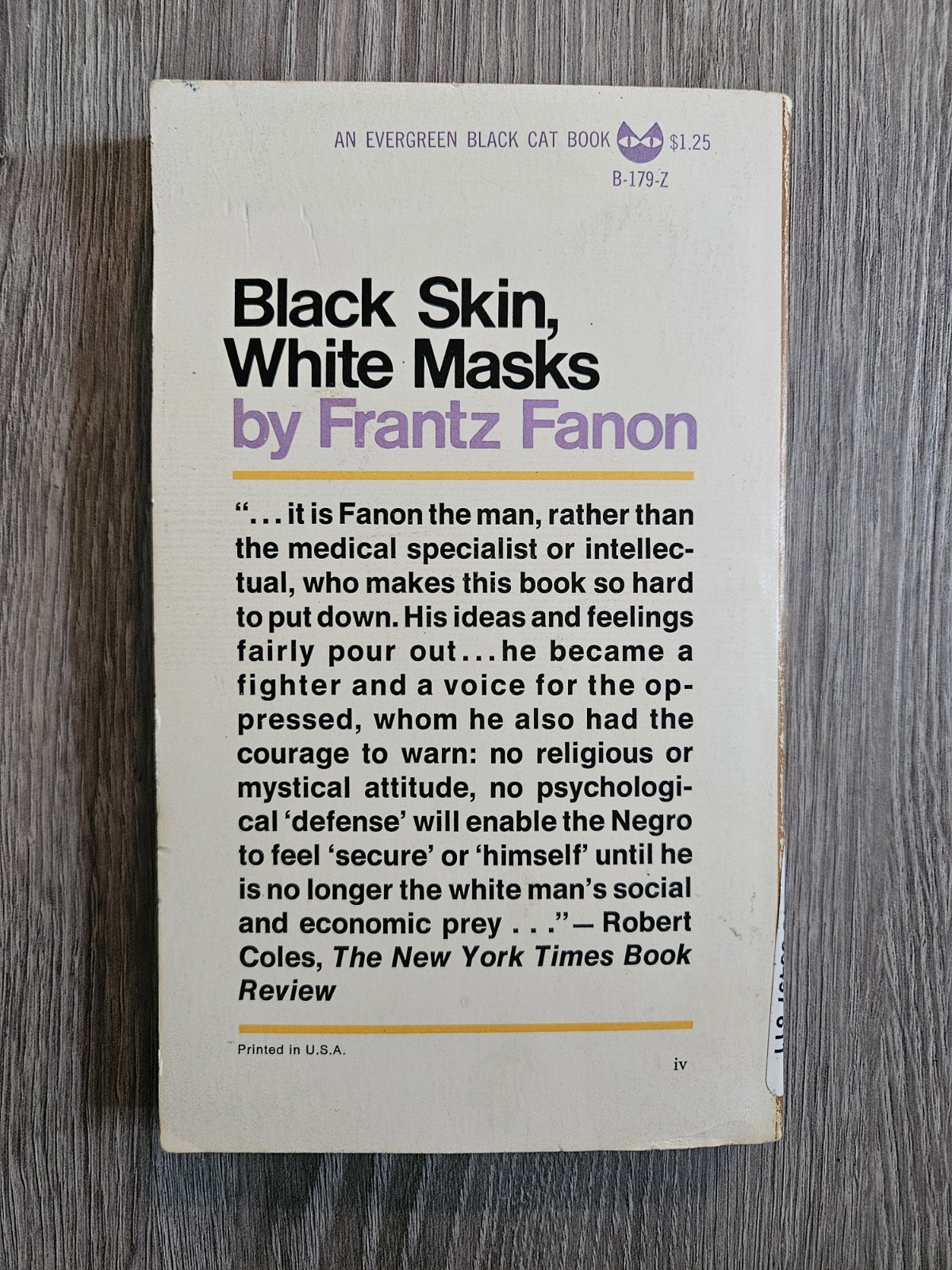 Black Skin White Masks Frantz Fanon 1968 4th Printing Paperback Grove