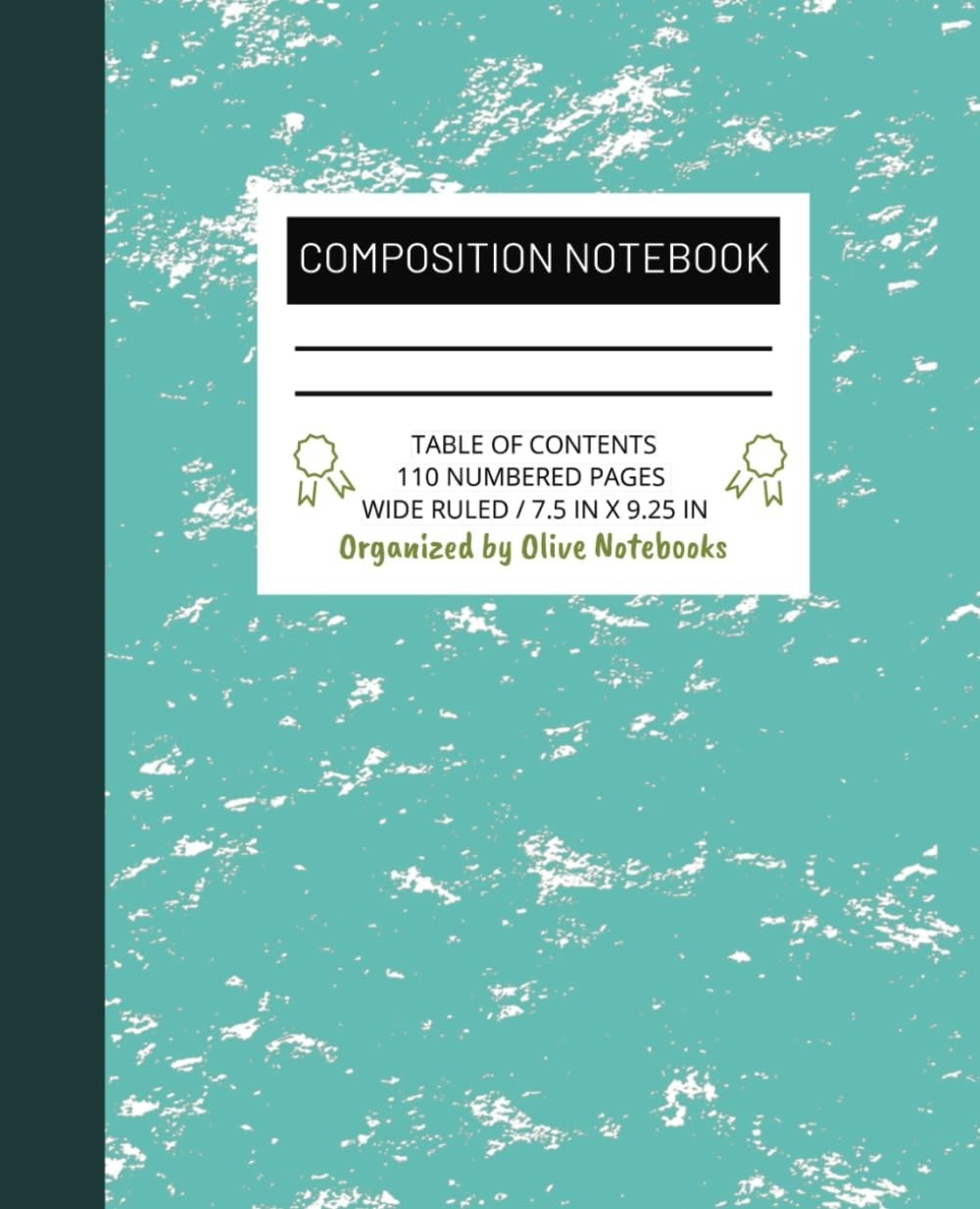 Turquoise Composition Notebook: Table of Contents, Page Numbers, Wide Ruled, 110