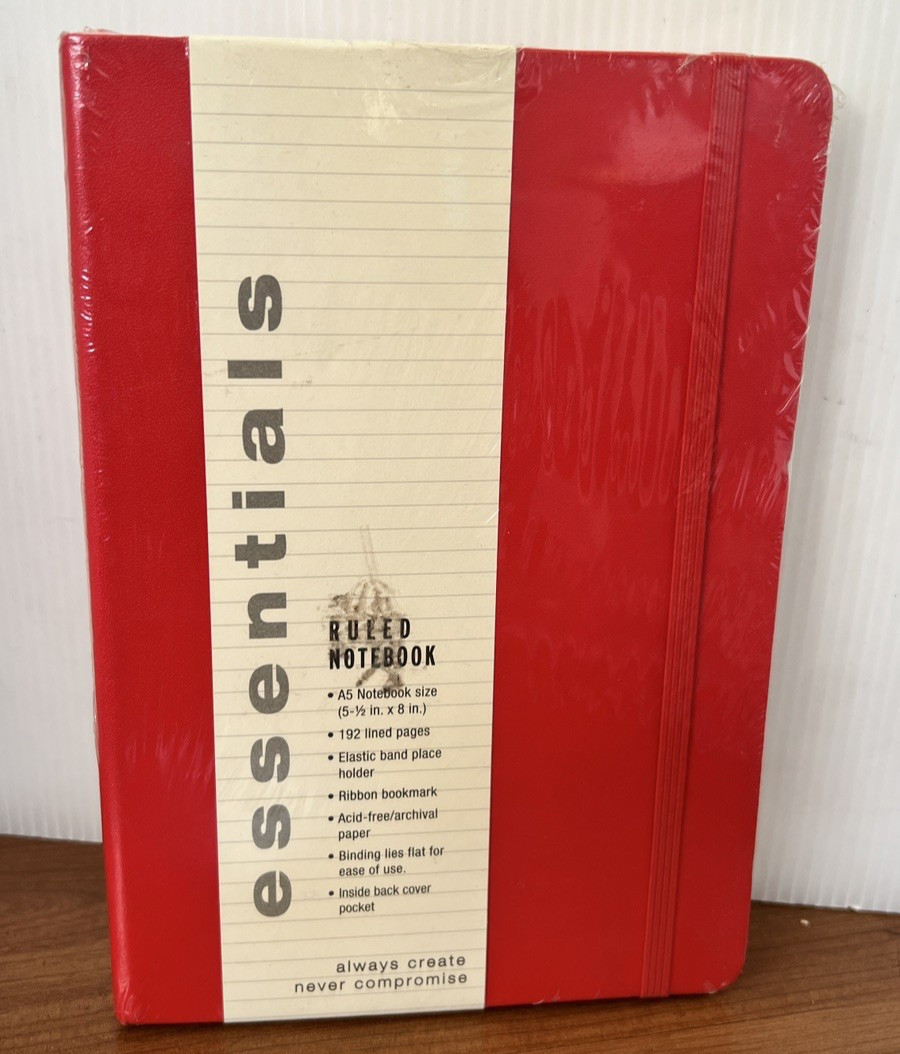 New ESSENTIALS ruled Notebook Journal A5 size 5.5 x 8 inches Elastic Band RED