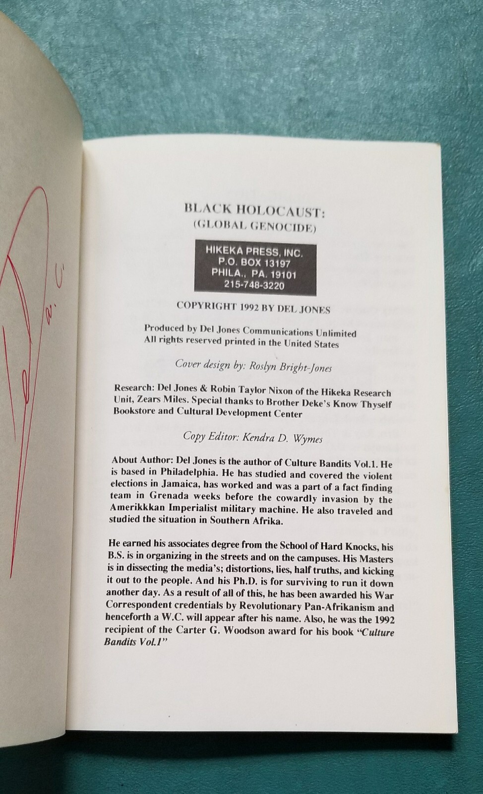SIGNED The Black Holocaust: Global Genocide DEL JONES War Correspondent Rare!
