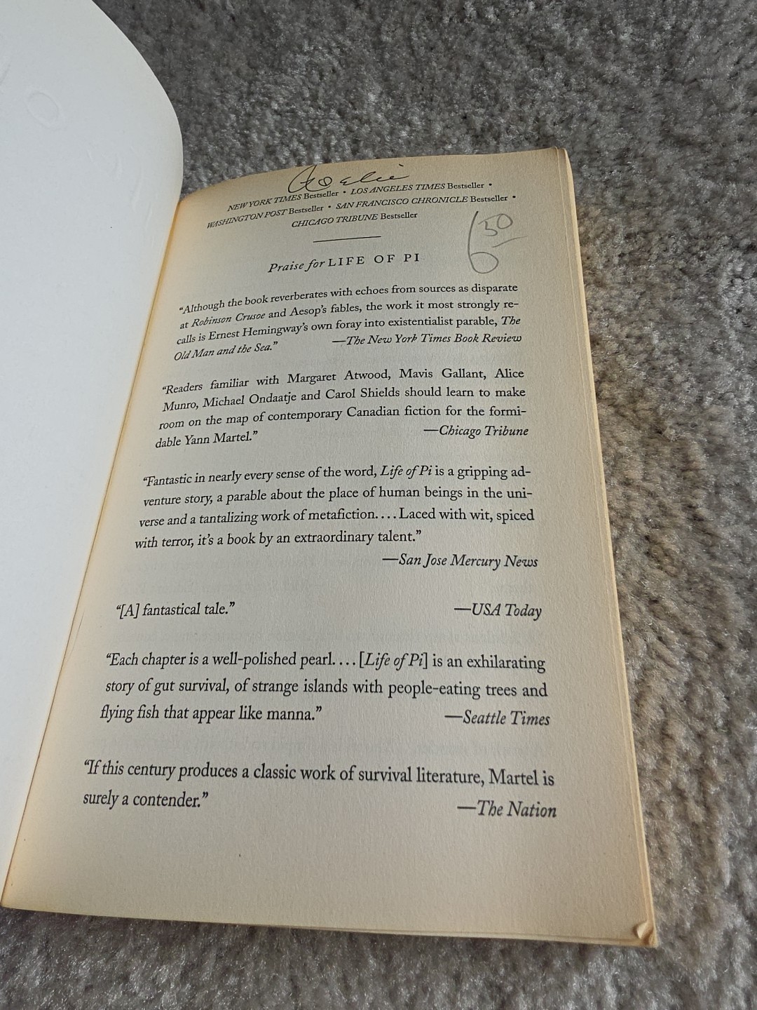 LIFE OF PI by Yann Martel. First Edition