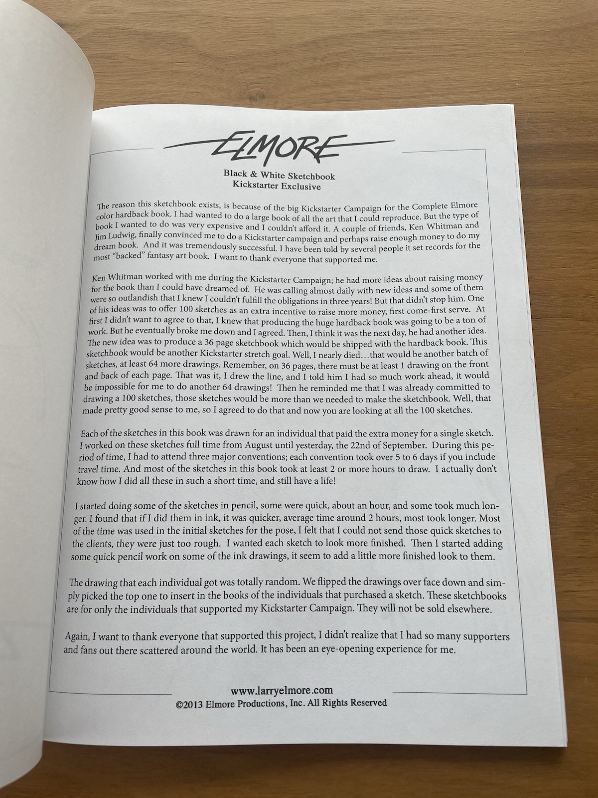 Larry Elmore Black & White Sketchbook – Kickstarter Exclusive PLUS 7 8×11 Prints