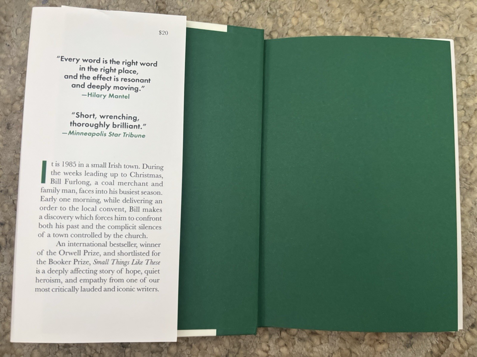 Small Things Like These, Hardcover Novel, Like New & Free Shipping