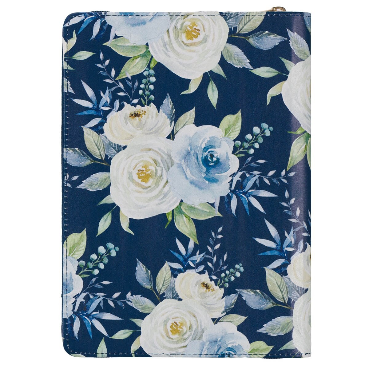 Blue Vegan Leather Zipped Journal, Inspirational Women’s Notebook Floral