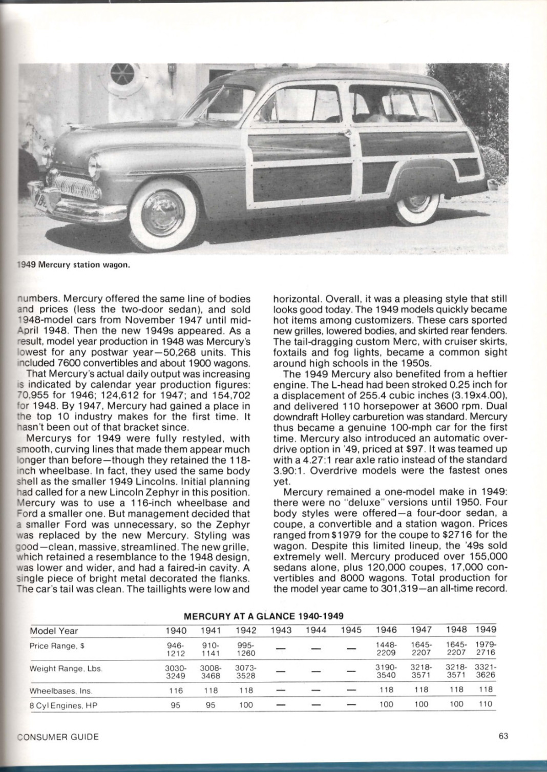 Cars Of The 40s By The Editors Of Consumer Guide 98 Pages 200 Photos Like New
