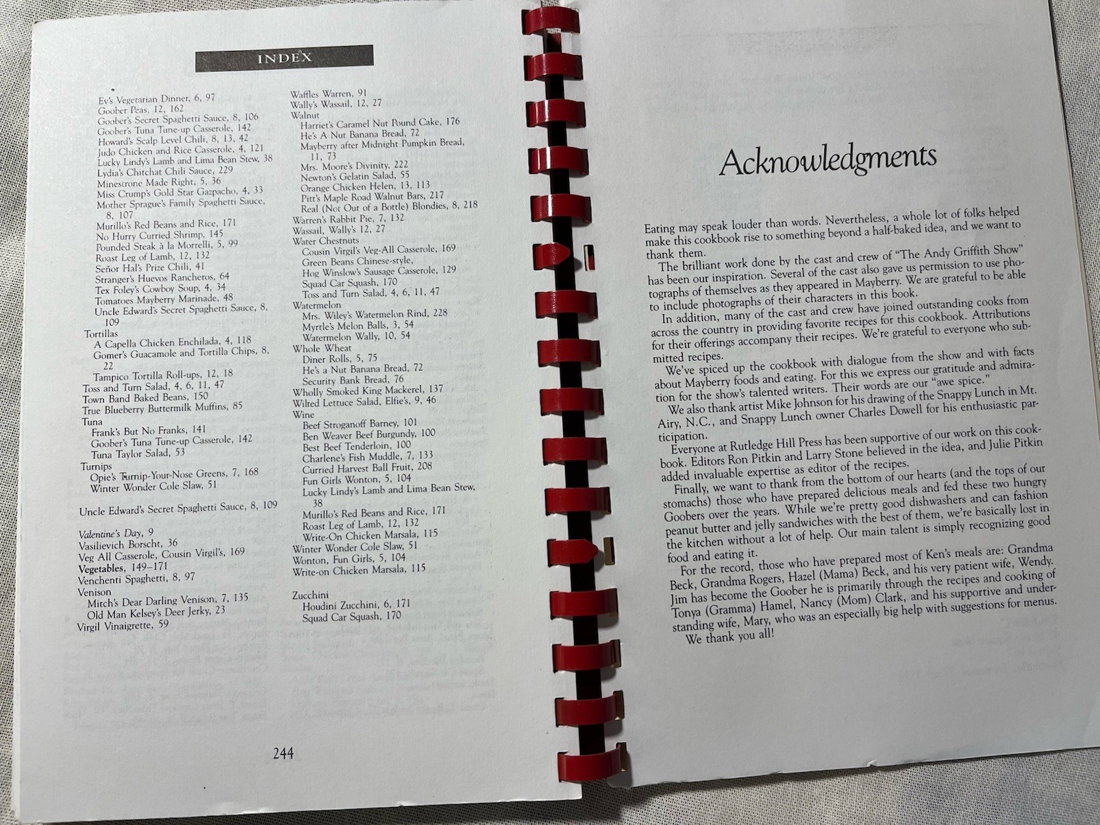 Aunt Bee’s Mayberry Cookbook, 1991, Spiral, Ken Beck & Jim Clark, 244 Pages